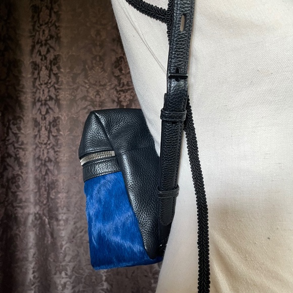 KARA Backpack Soft Black Pebble Leather and Bright Blue Dyed Hide/Fur - Picture 2 of 9
